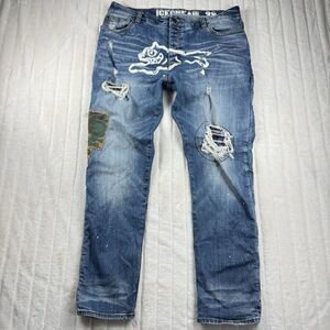 Billionaire Boys Club Ice Cream Running Dog Jeans Men 38x30 Distressed Selvedge